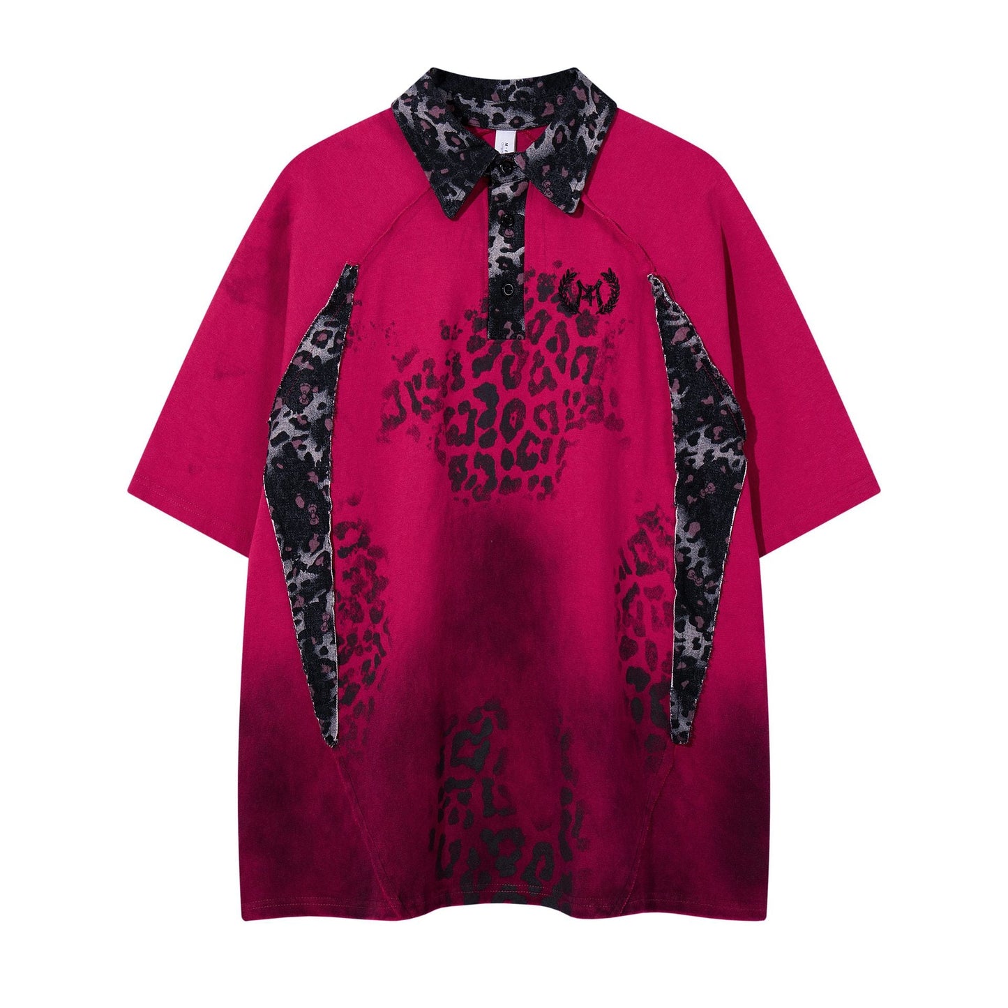 Gradient blend leopard print short sleeved shirt