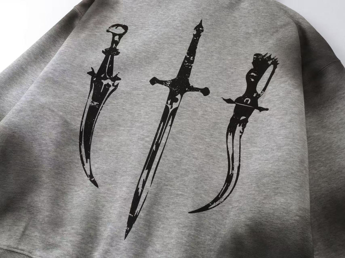Street Style Retro Printed Zip-Up Hoodie - OMYGOODS