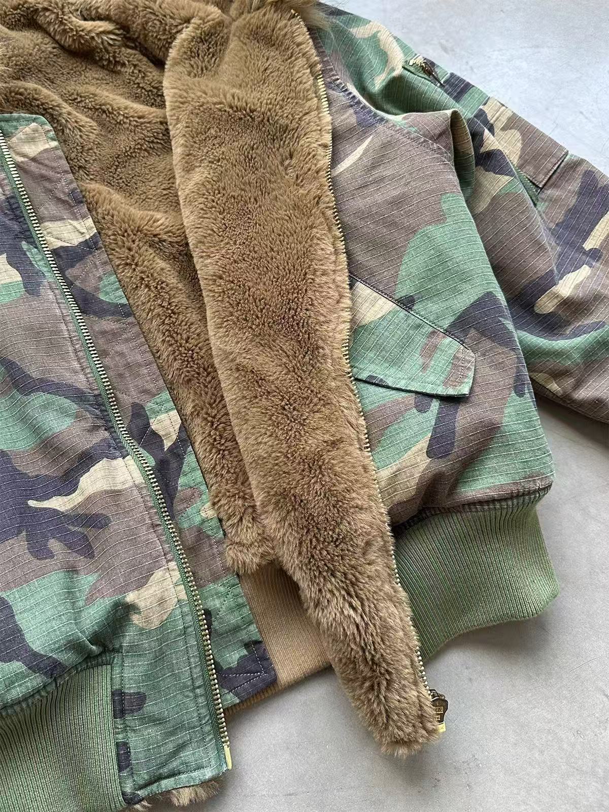 Reversible Camo Fur Collar Hooded Jacket - OMYGOODS