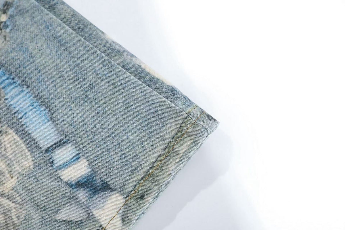 Street-Style 3D-Print Graffiti Wide-Leg Jeans - OMYGOODS