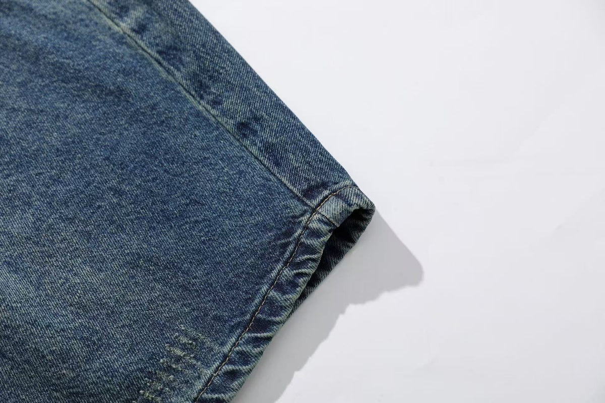 Vintage Washed Print Wide-Leg Baggy Jeans - OMYGOODS