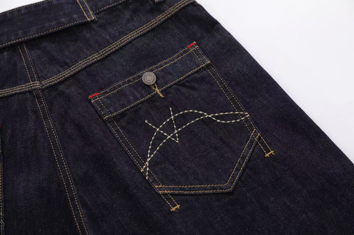 Contrast Stitching Wide-Leg Denim Jorts - OMYGOODS