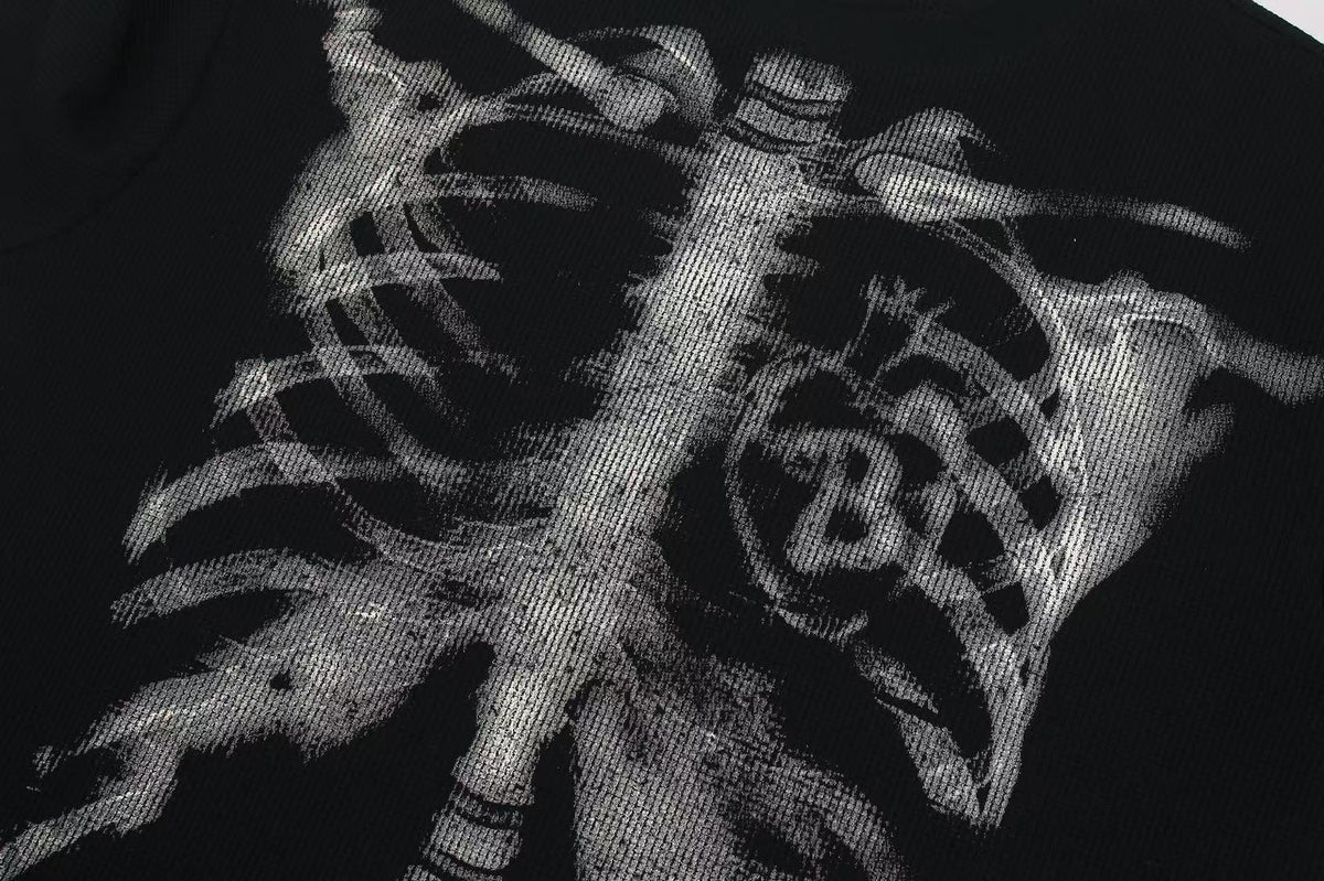 Streetwear Waffle Skeleton Print T-Shirt - OMYGOODS