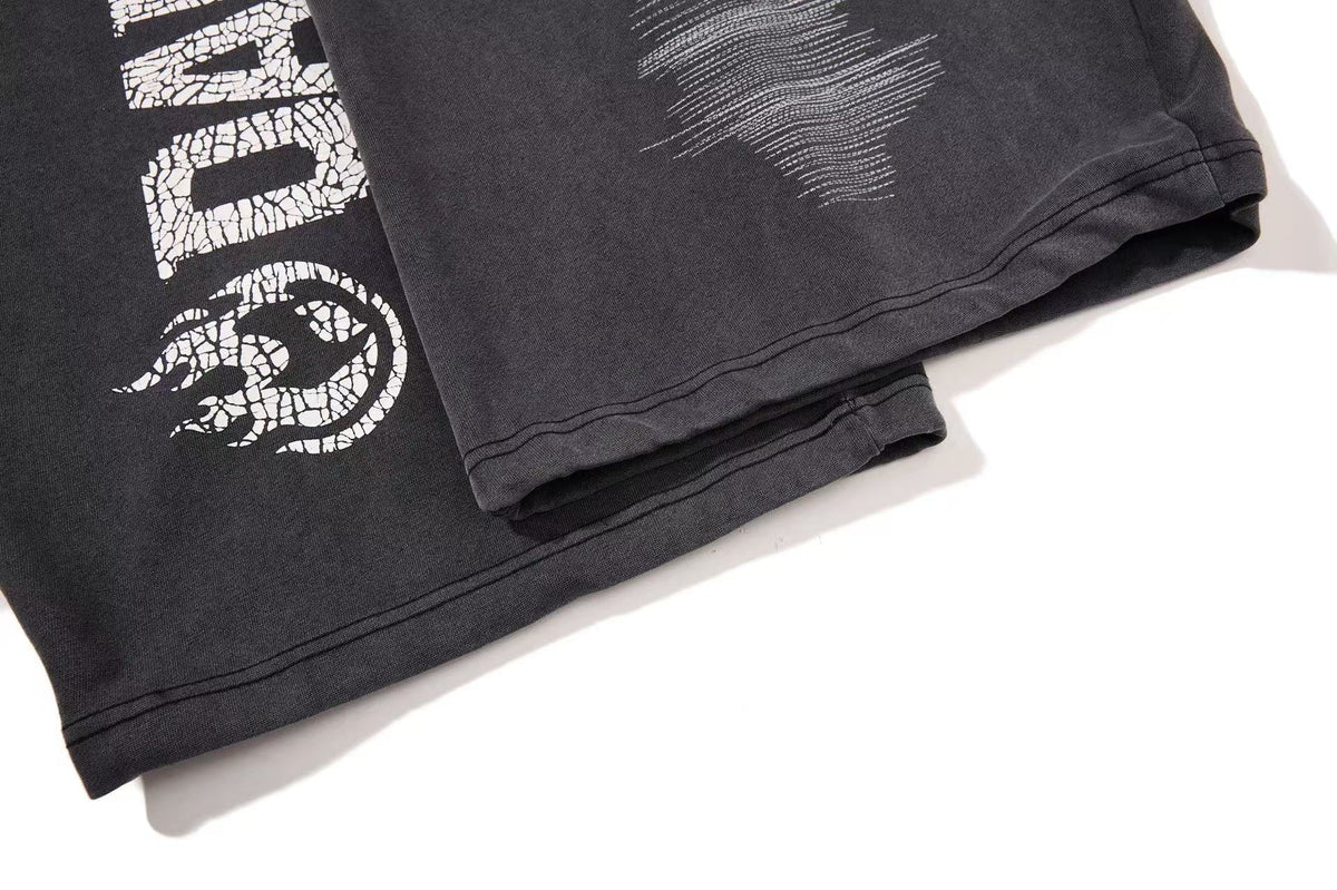 Washed Crackle Letter Baggy Wide-Leg Sweatpants - OMYGOODS