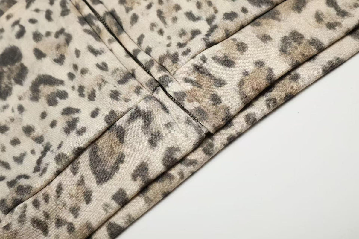 Leopard Print 3-Striped Zip-Up Hoodie - OMYGOODS