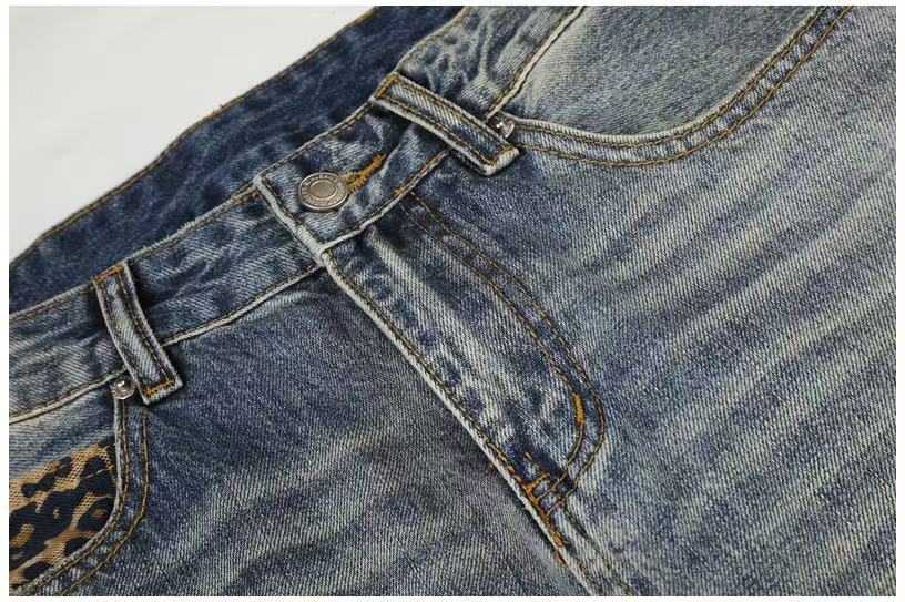 Leopard Patch Distressed Ripped Wash Wide-Leg Jeans - OMYGOODS