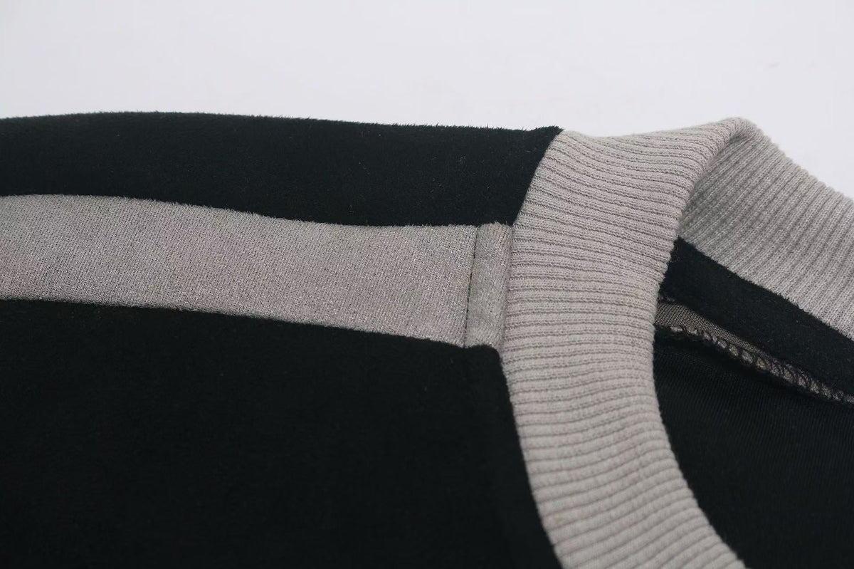 Letter Graphic Color Block Faux Suede Long Sleeve - OMYGOODS