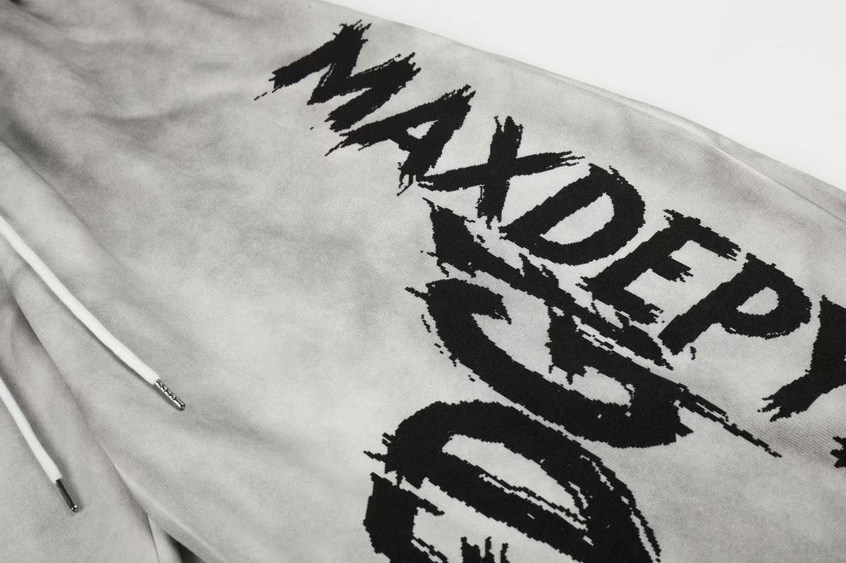 Wash Grunge Brush Letter Print Wide-Leg Sweatpants - OMYGOODS