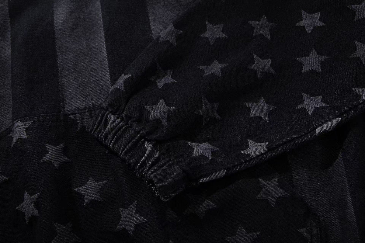 Vintage Washed Star and Vertical Stripe Raglan Hoodie - OMYGOODS