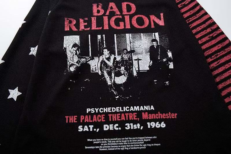 Vintage Band Poster Star Stripe Waffle Raglan Long Sleeve - OMYGOODS