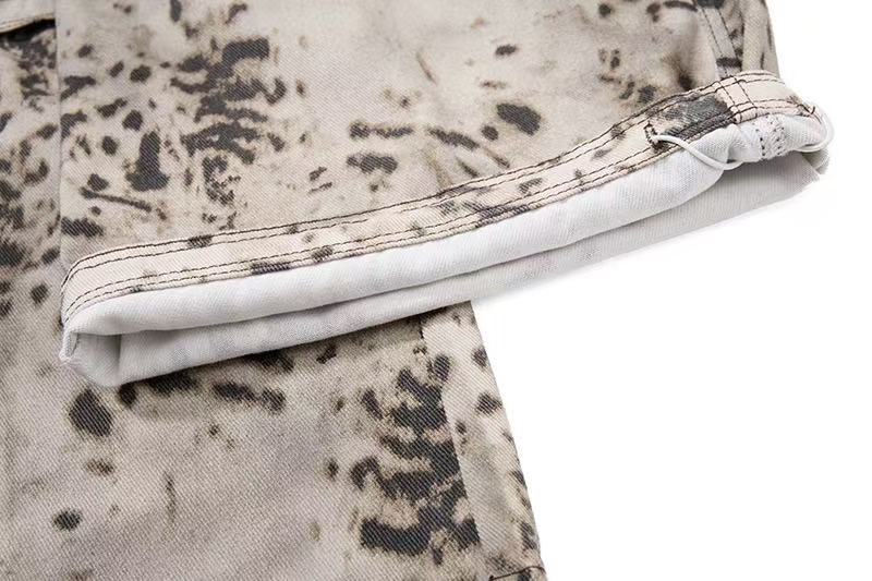 Vintage Speckled Splash Print Multi-Pocket Baggy Wide-Leg Cargo Pants - OMYGOODS
