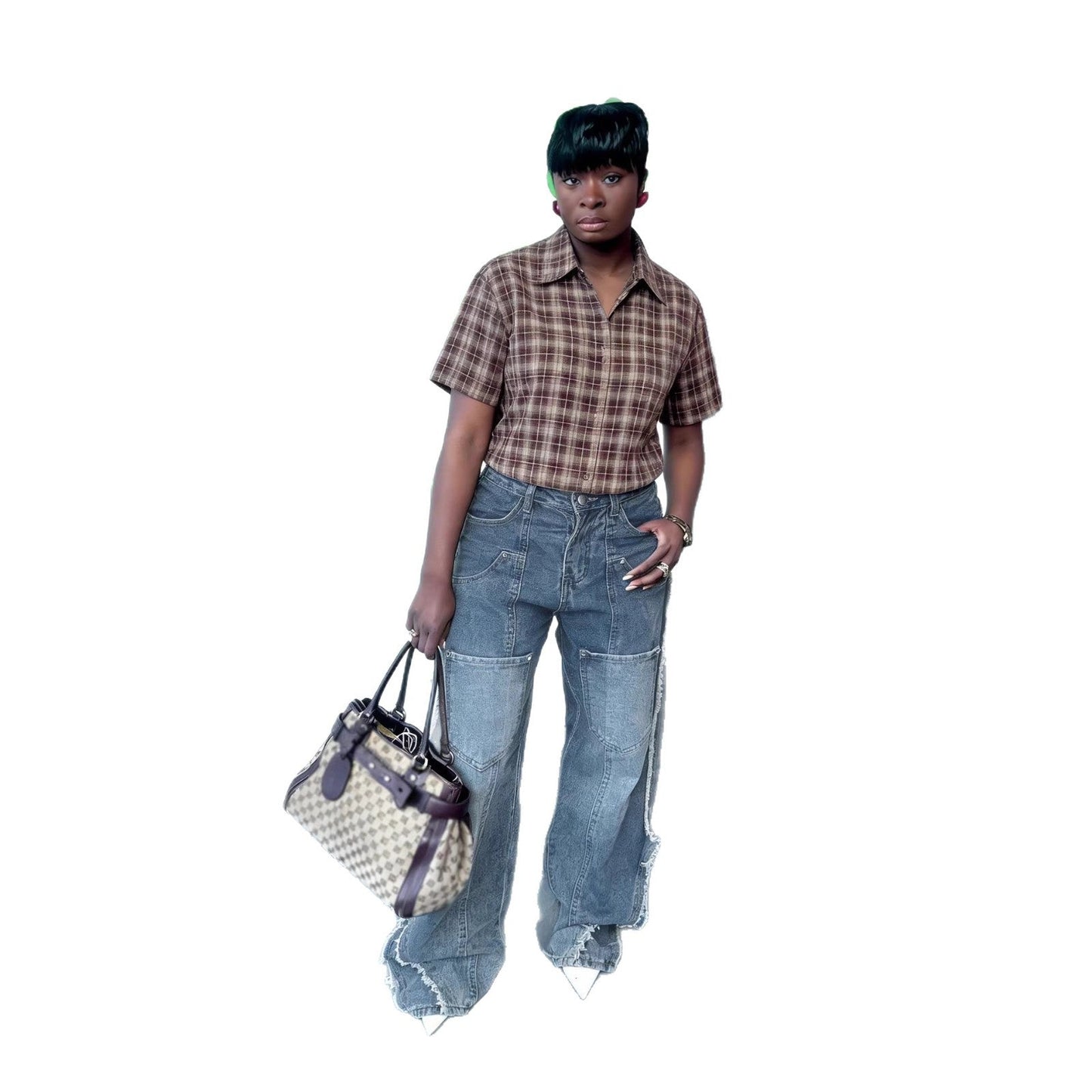 Street Style Raw Edge Multi-Pocket Washed Denim Jeans