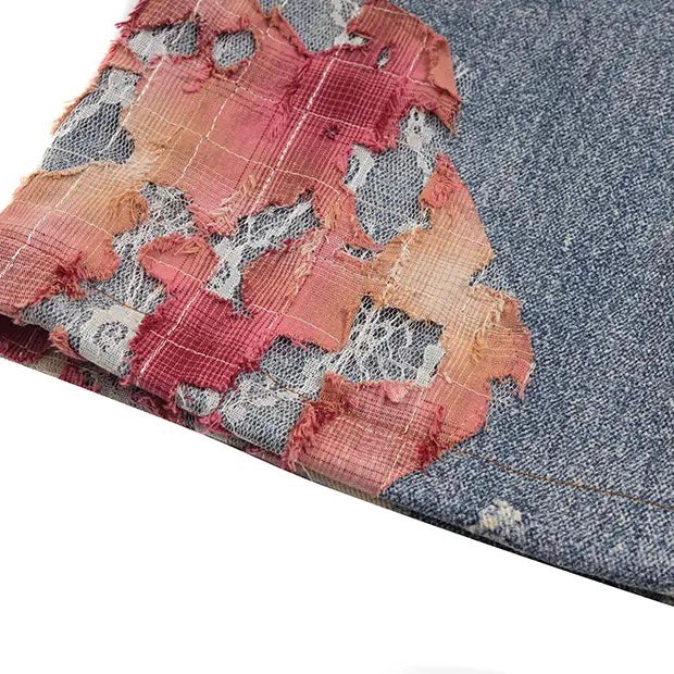 Lace Patchwork Denim Pants