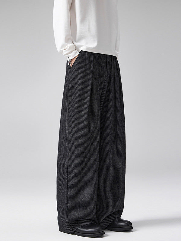 Vintage Pinstripe Pleated Wide-Leg Barrel Pants