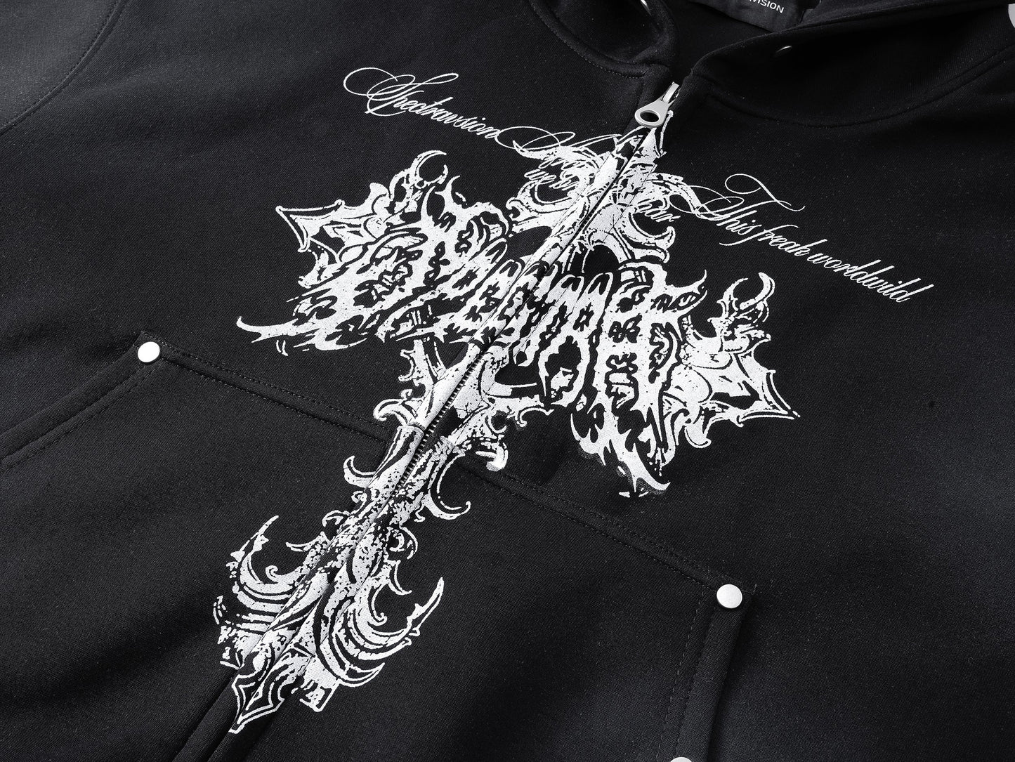 Street Wasteland Washed Cross Print Zip Up Jacket