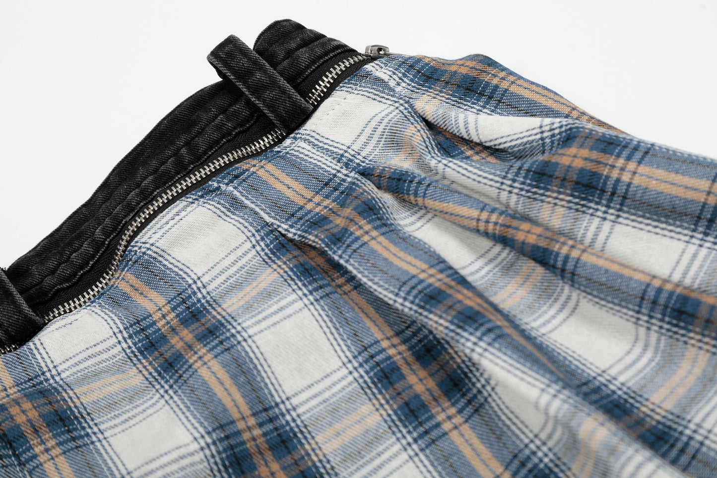 Denim Faux Two-piece Plaid Detachable Scimitar Jeans