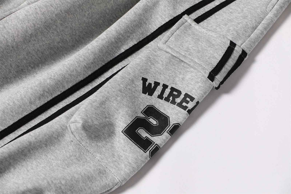 Cotton Web Stitching Letter Print Drawstring Barrel Pants
