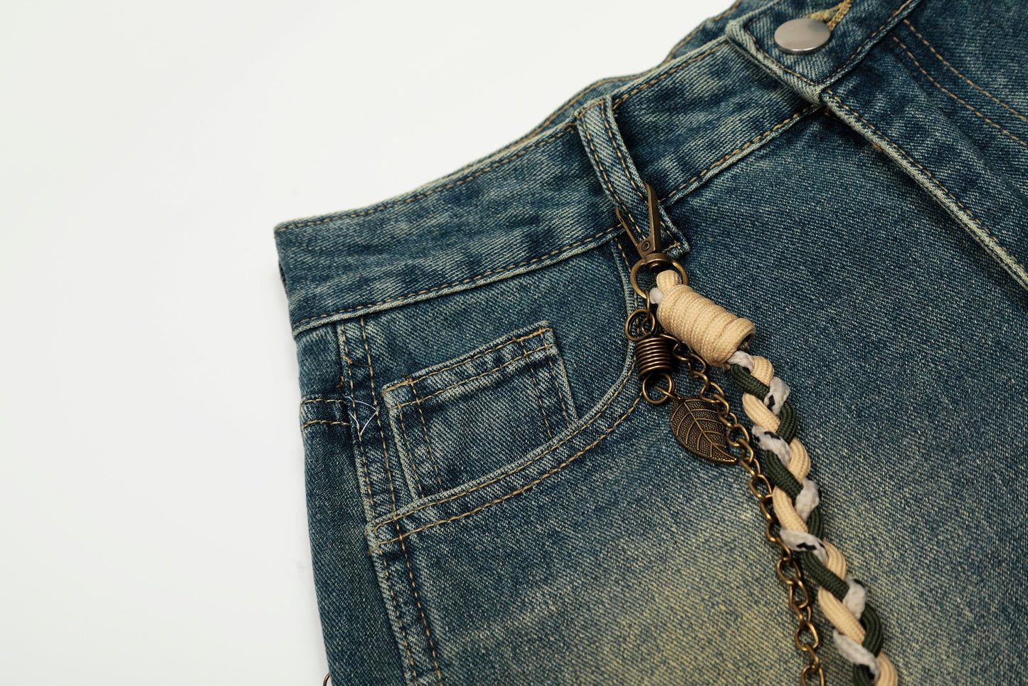 Vintage Inkjet Dirty Dye Washed Scimitar Distressed Jeans