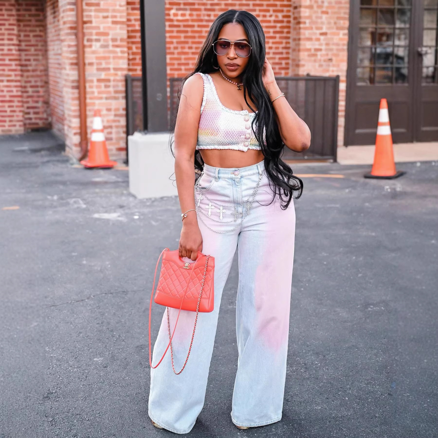 Fashion Gradient Blush Denim Pants