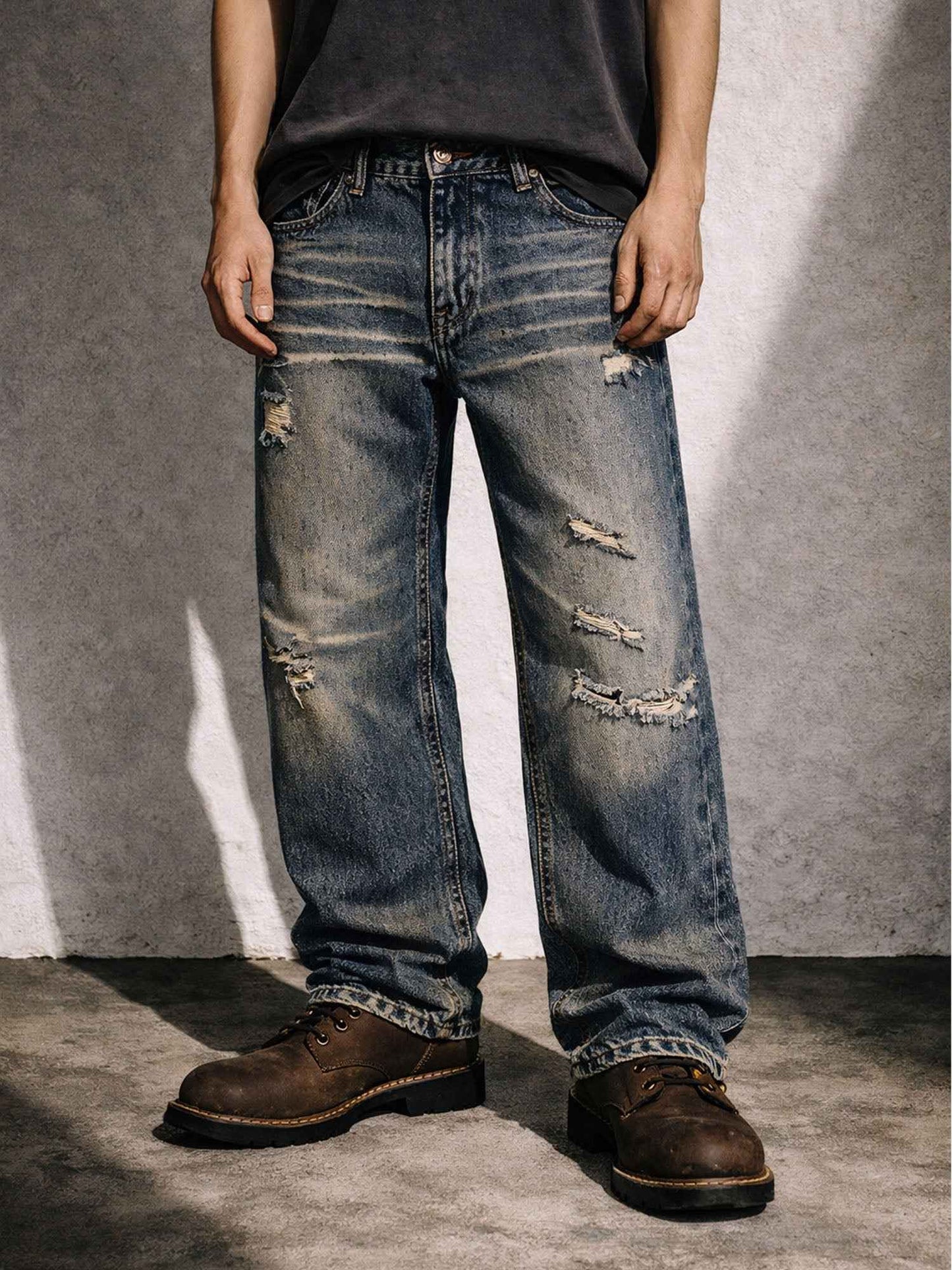 SANDWASH DISTRESSED BOOTCUT DENIM