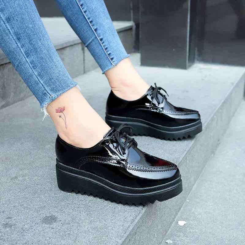 Women Oxford Lace Up Platform Shoes Black
