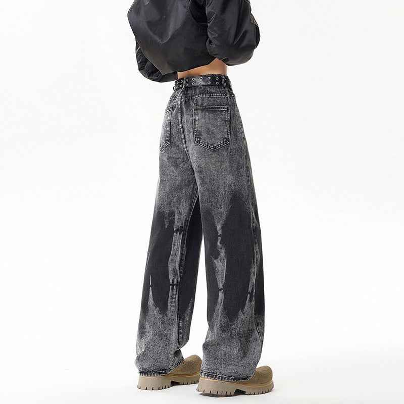 Dye-Printed Street-Style Denim Pants for Men