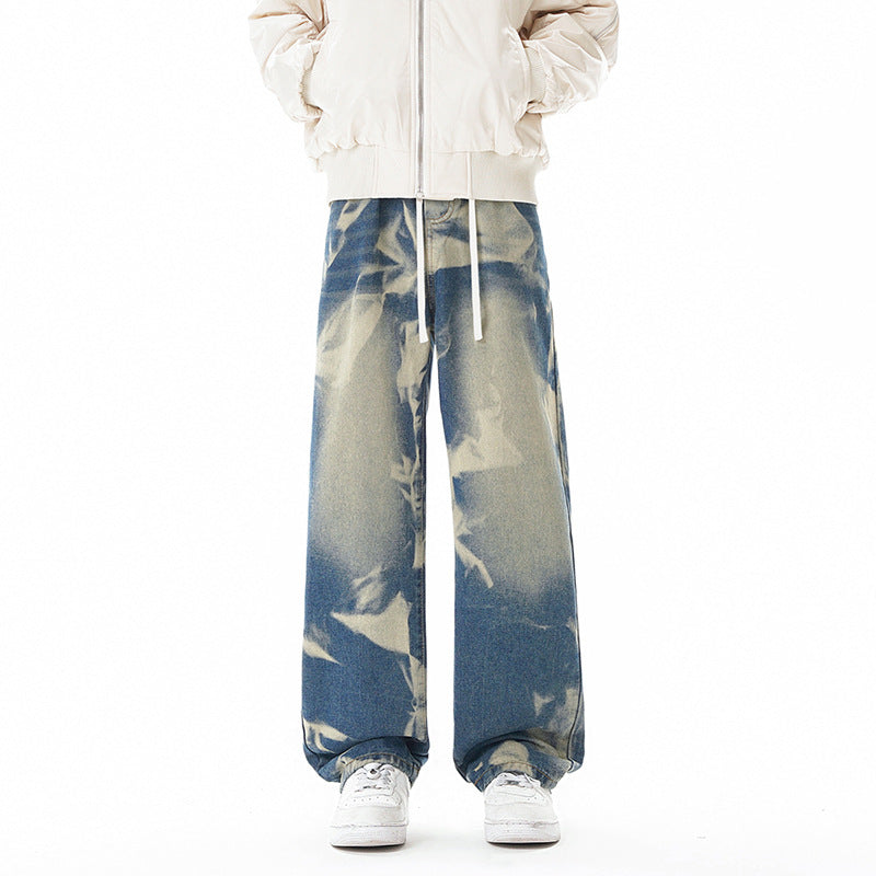 Street Style Gray Green Camouflage Denim Pants Men
