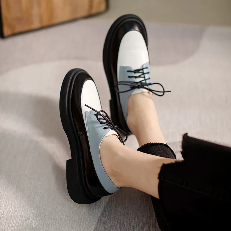 Natural Genuine Leather Flats Shoes Women Round Toe Casual Shoes Cross Tied Flats Footwear Female Shoes Spring 2025 New Pumps