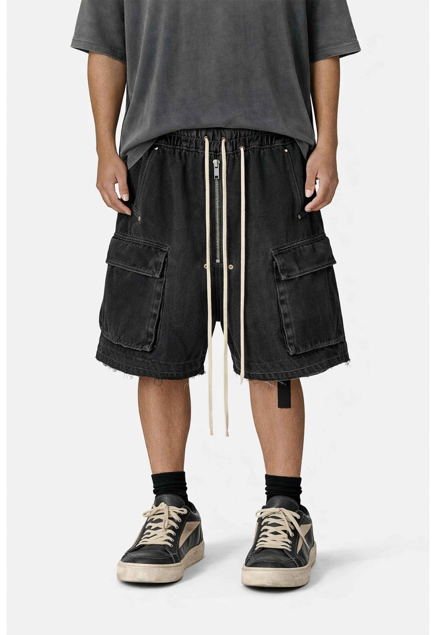 NOIR DRAWSTRING DENIM CARGO
