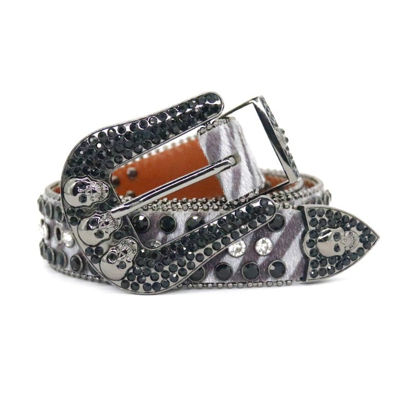 Skull Trio | Rhinestone Zebra Belt