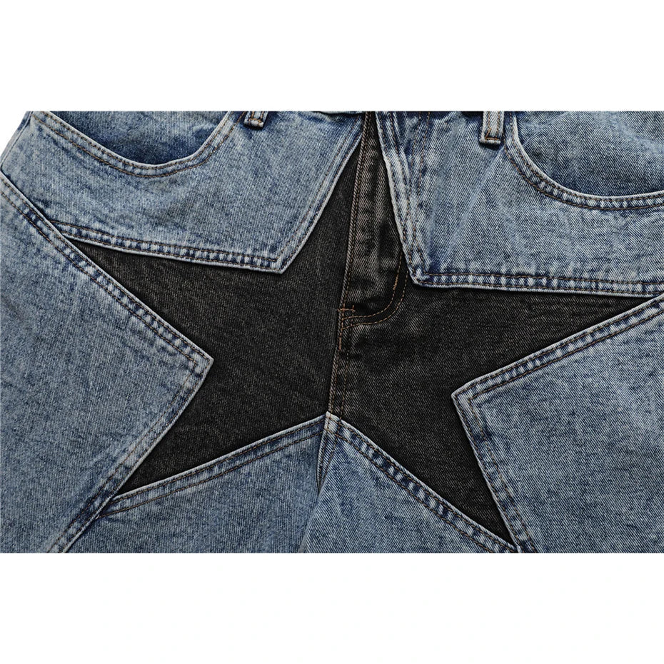 Streetwear Patchwork Oversized Denim Shorts