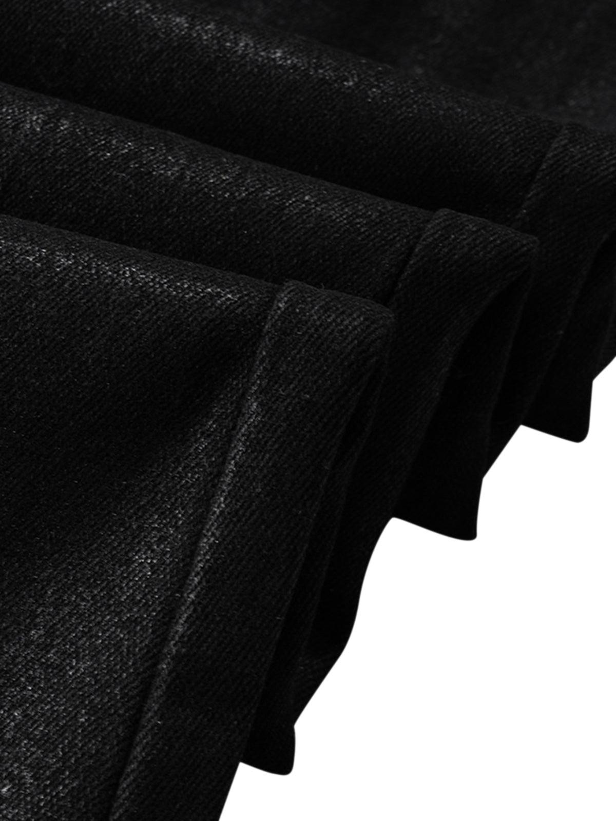 Omygoods Black Wax Coated Flare Jeans