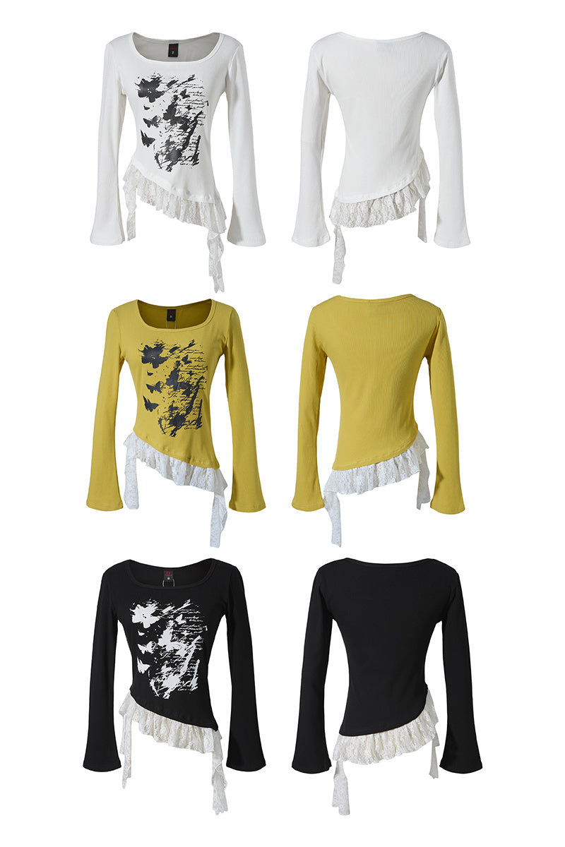 Butterfly Lace | Asymmetric Hem Printed Top - OMYGOODS