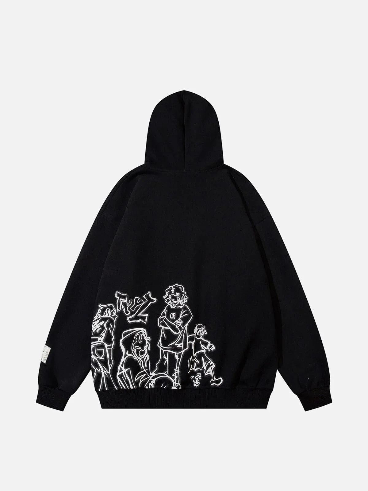 Omygoods Cartoon Line Character Print Hoodie