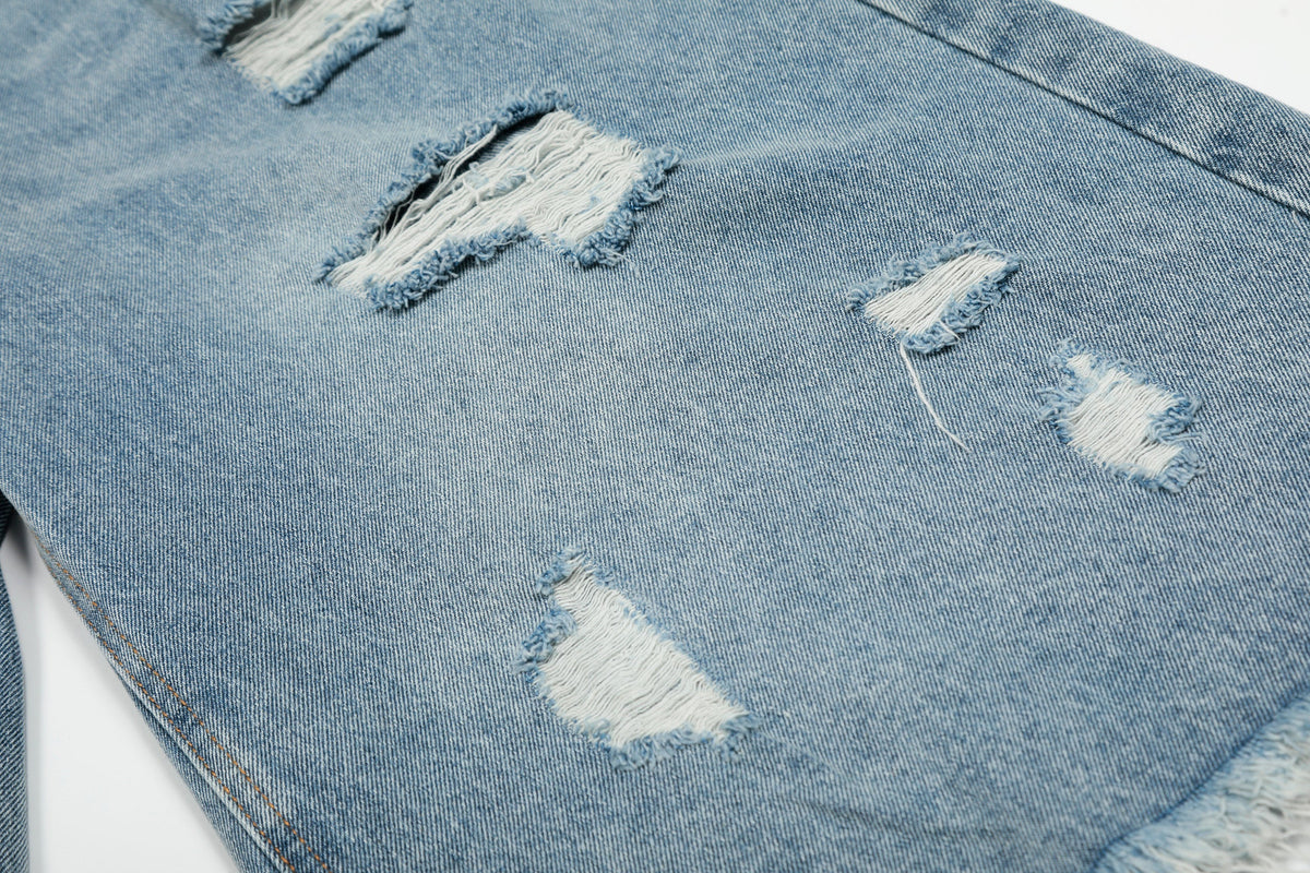 Distressed Light Wash Denim Shorts - OMYGOODS