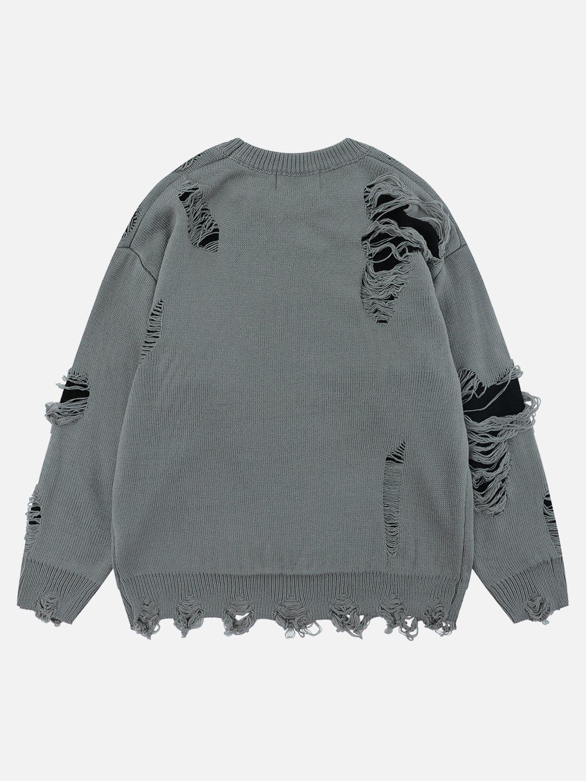 Omygoods Fake Two Ripped Hole Sweater