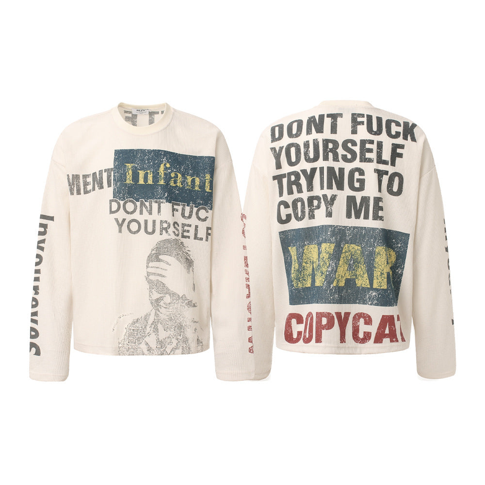Graphic Print Crewneck | Waffle Knit Sweatshirt