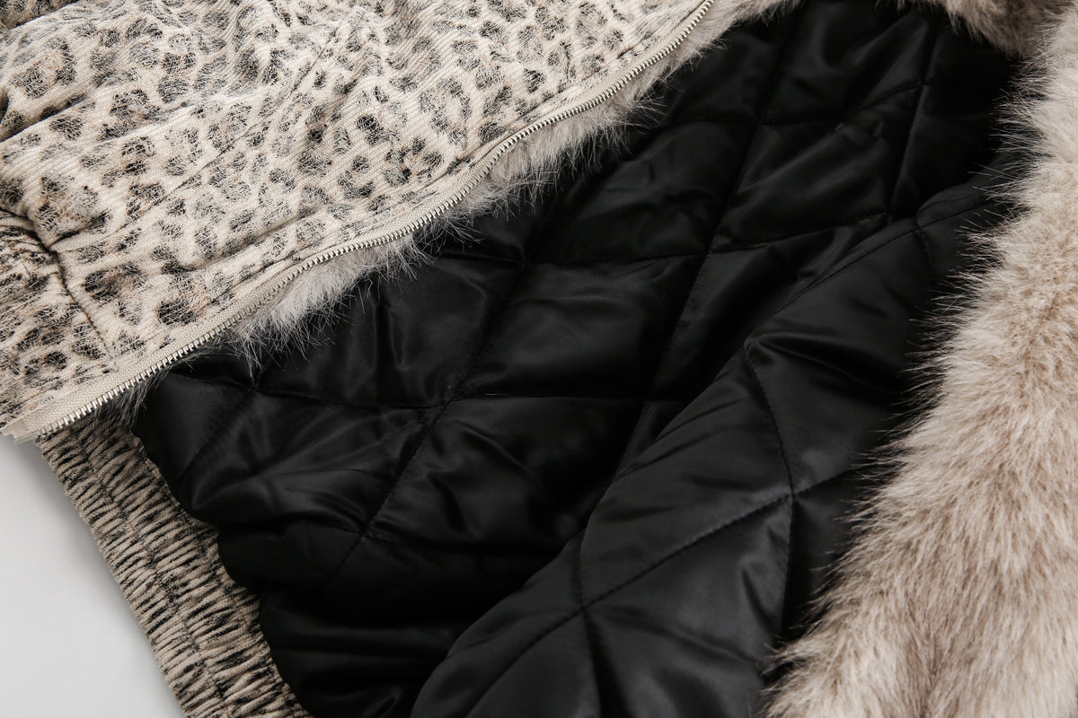 Leopard Patterned / Faux Fur Jacket - OMYGOODS