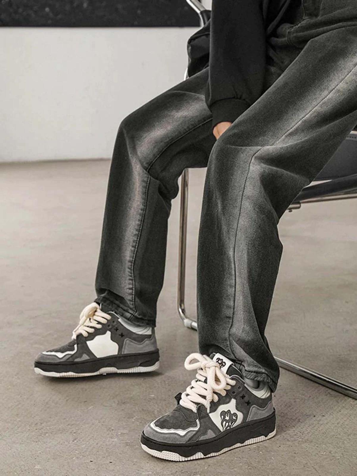 Omygoods Monochrome Shadowwave Heavy-Duty Street Sneakers