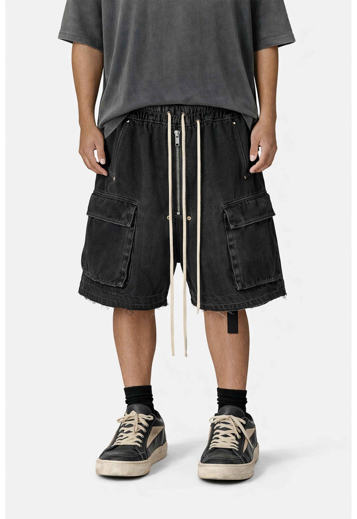 NOIR DRAWSTRING DENIM CARGO