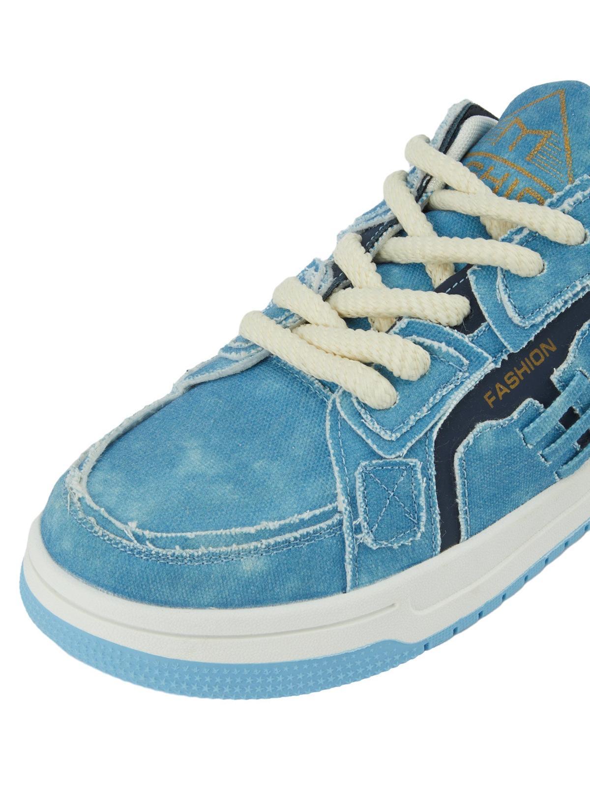 Omygoods Shredded Denim Patchwork Sneakers