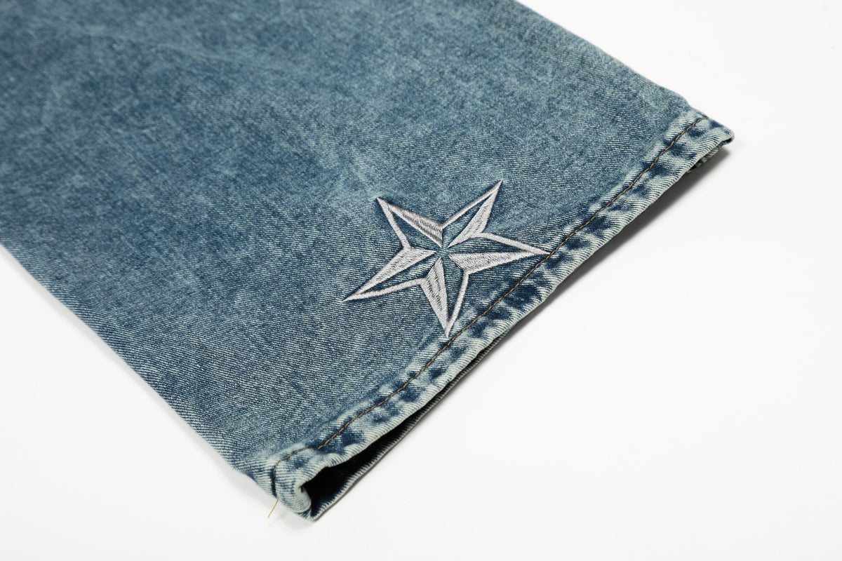 Star Stitching Washed | Wide Jeans – Elevate Your Denim Game - OMYGOODS