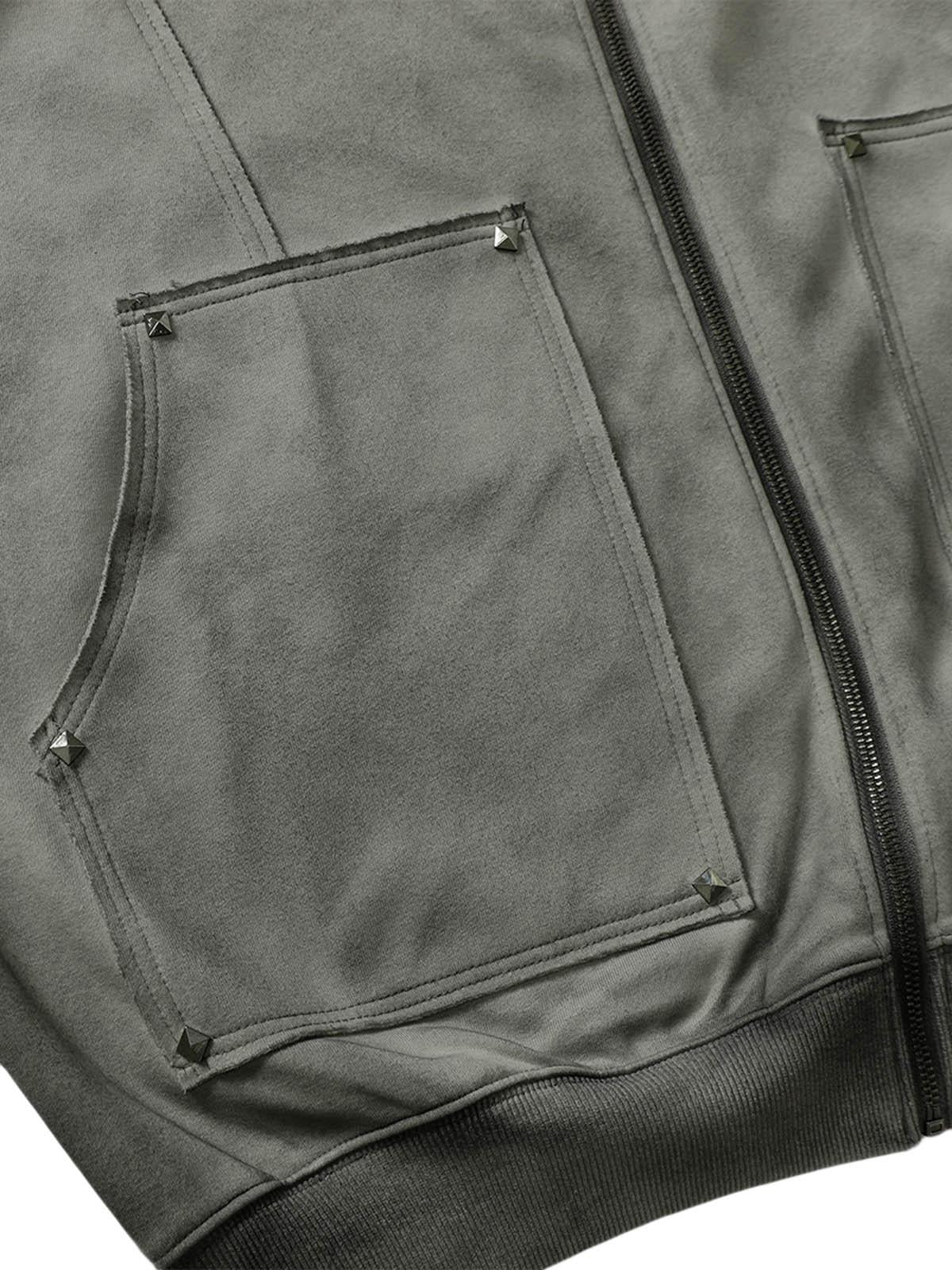Omygoods Street Washed Distressed Stitching Rivet Hooded Jacket