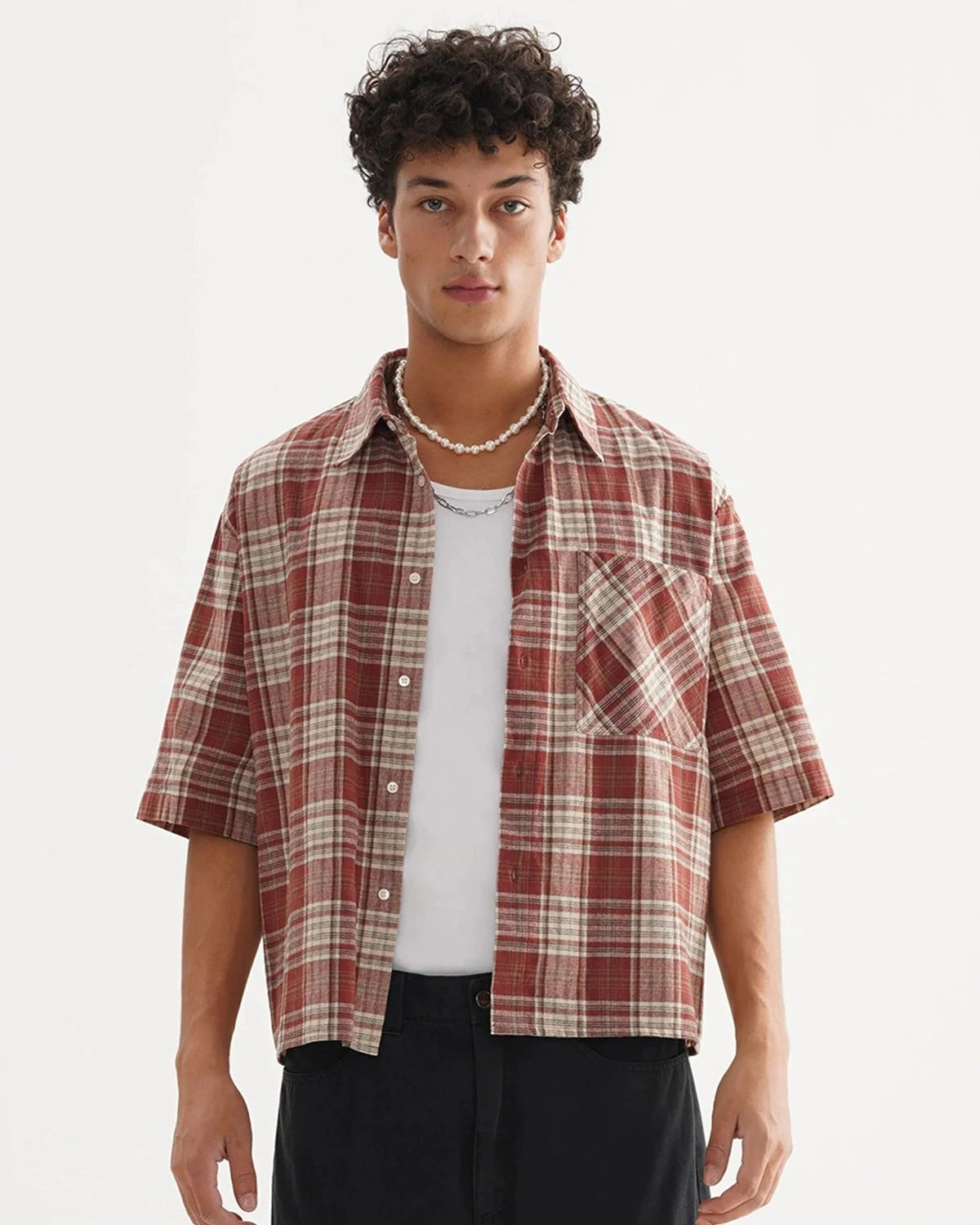 Omygoods Boxy Fit Plaid Shirt