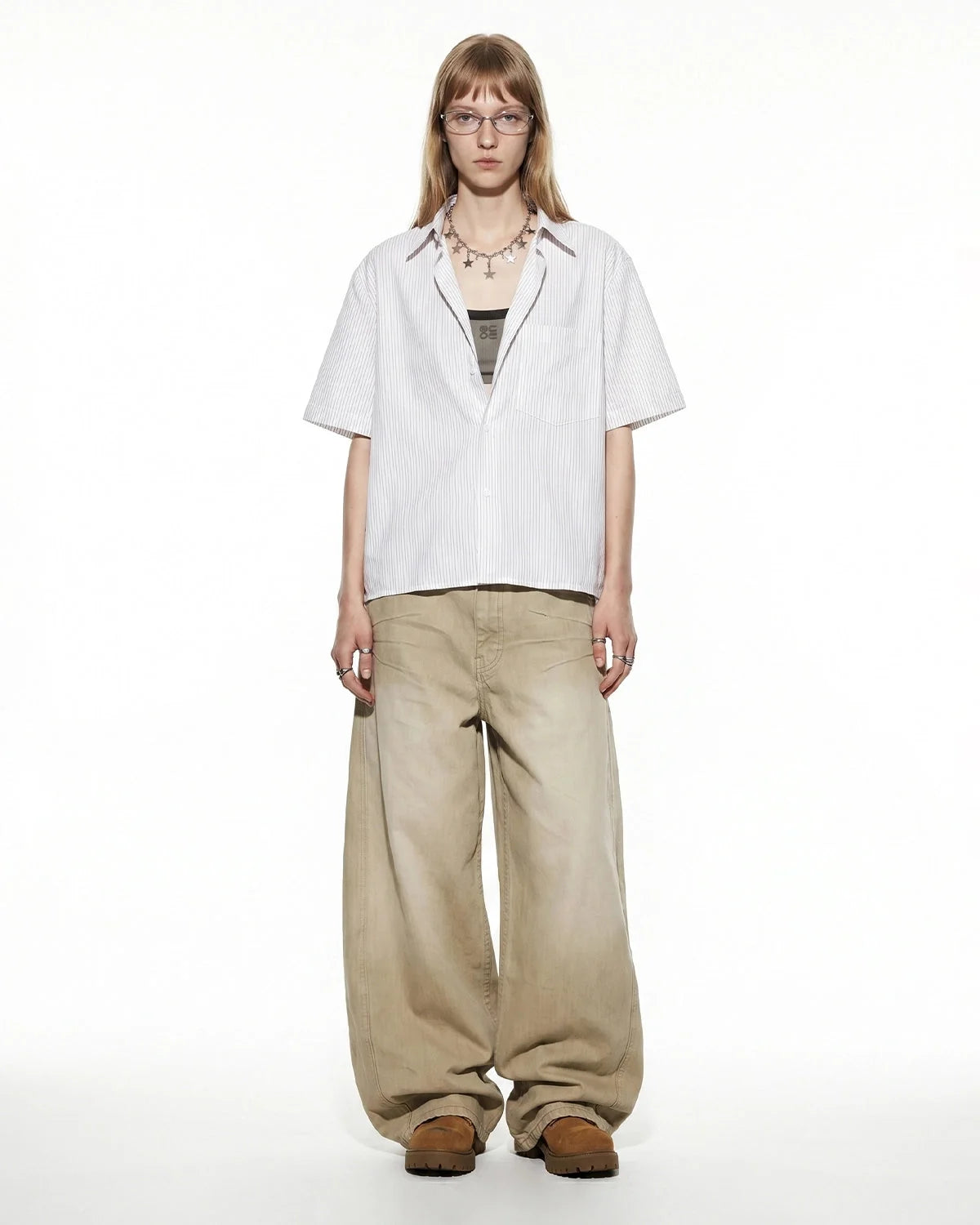 Omygoods Boxy Striped Short-Sleeve Shirt