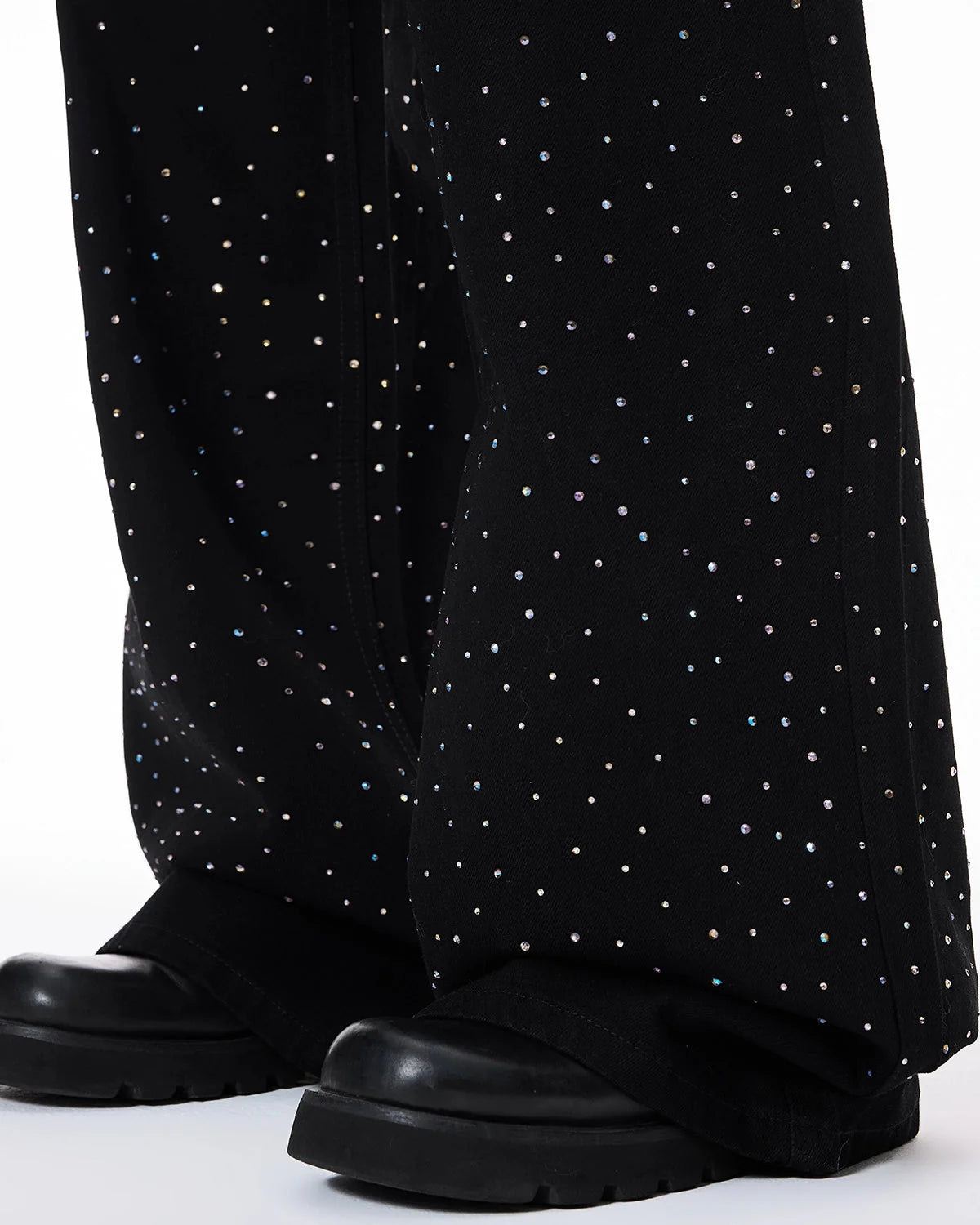 Omygoods Chill Wide Leg Rhinestone Denim Pants