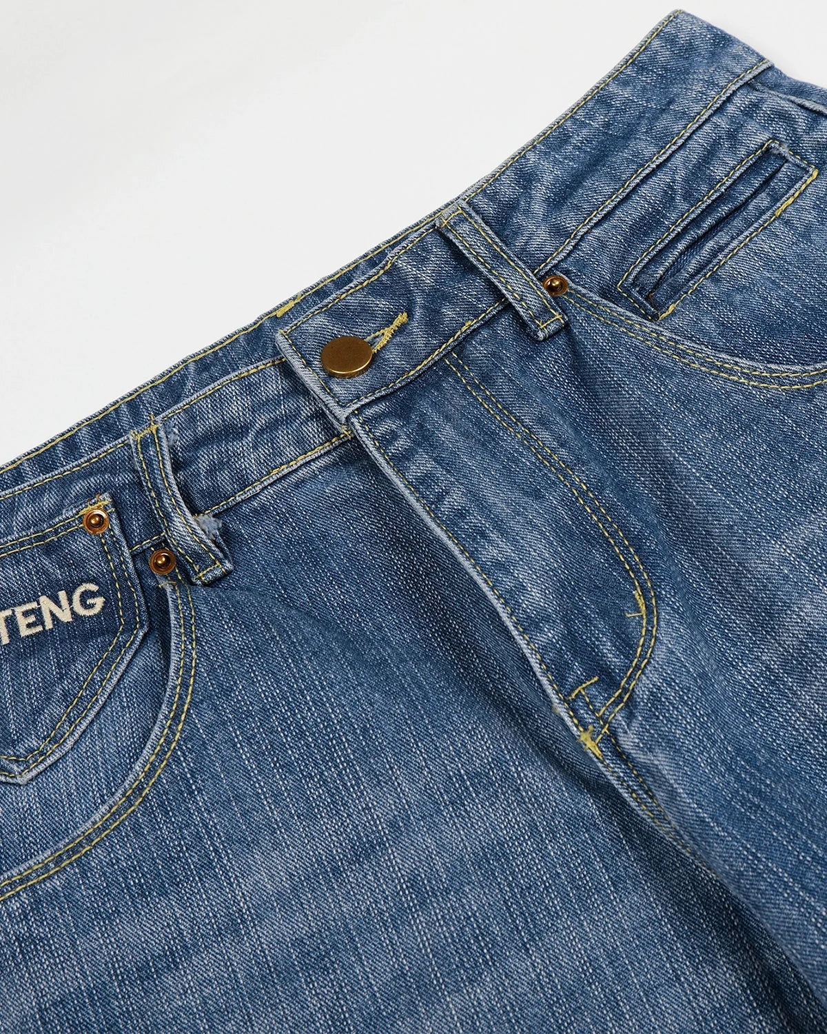 Omygoods Cinch Back Washed Bamboo Weave Baggy Jeans