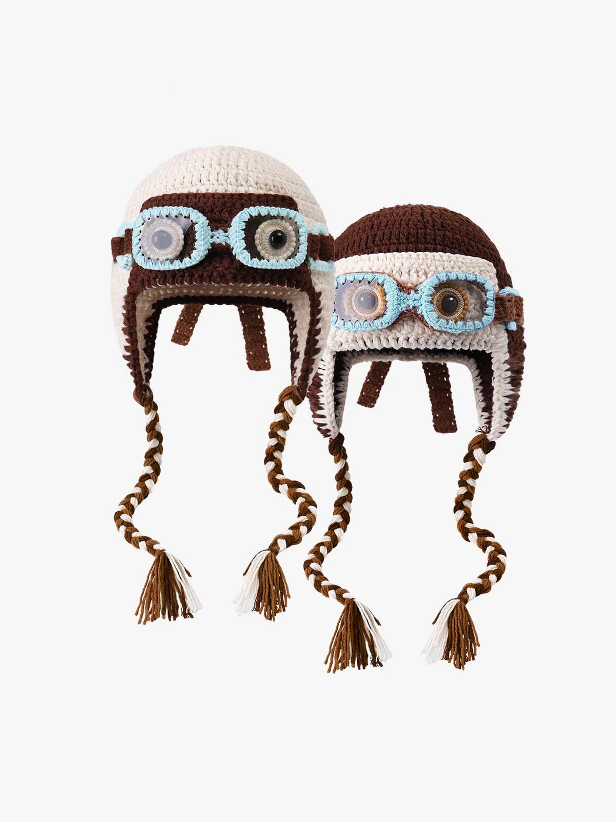 Omygoods Colorblock Crochet Goggles Trapper Hat