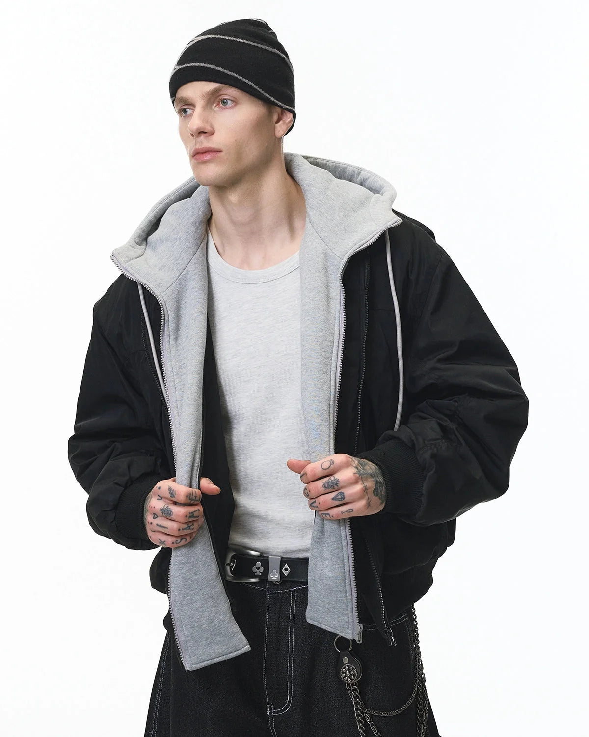 Omygoods Detachable Layered Camo Bomber Jacket