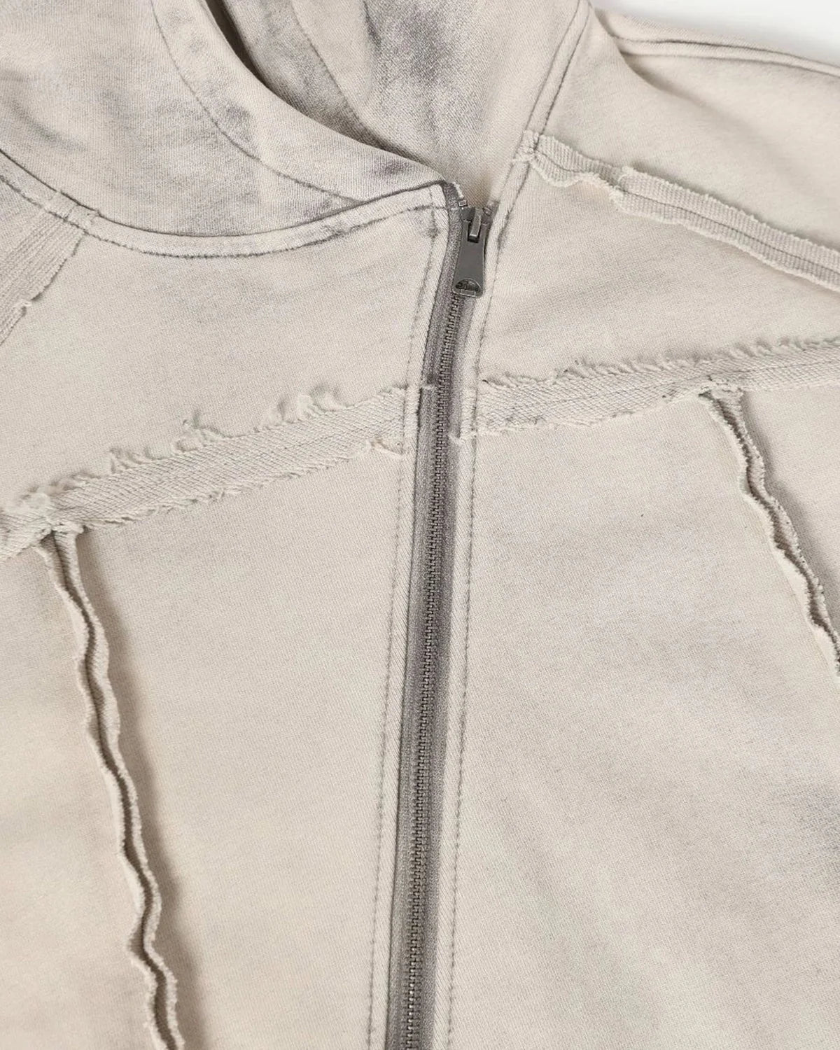 Omygoods Washed Boxy Asymmetric Zip Up Hoodie